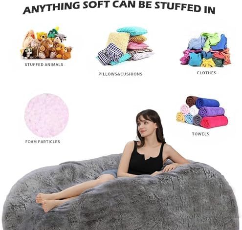 Bean Bag Chair Oversized Adult Plush Bean Bag Chair Cover Fluffy Faux Fur Washable DIY Soft Storage Seat for Reading, Gaming, Lounging, No fillers, Deep Blue,7FT — view 4
