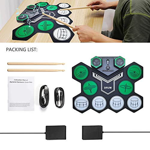 Electronic Drum Set For Kids Adults, 9 Pad Digital Drum Kit, Portable Roll-Up Drum Pad, Tabletop Drum Set, Built-In Dual Stereo Speakers Electric Drums Set For Birthday Xmas Christmas Gift #TOP5