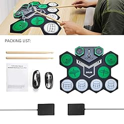 Batterie Électronique Drum Set, Roll-Up E Drum Kit 9 Pads Batterie Électrique, Enceinte Intégré, Baguettes en Bois et… – Image 6