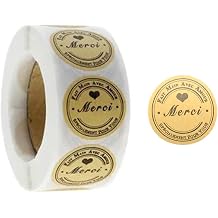 500pcs/roll Kraft French Merci Stickers,Business Sticker Adhesive, Thank You Labels for Small Business Gifts