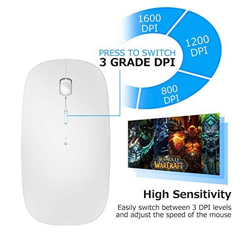2.4Ghz Wireless Bluetooth Mouse, Dual Mode Slim Rechargeable Wireless Mouse Silent Usb Mice, 3 Adjustable Dpi,Compatible For Laptop Windows Mac Android Mac Pc Computer (White) #TOP1