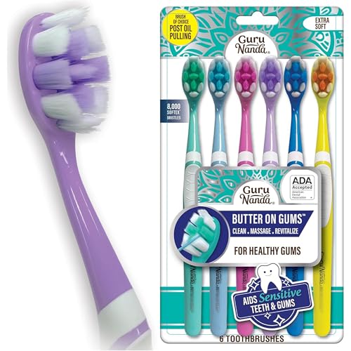 GuruNanda Butter On Gums Toothbrush, ADA Accepted, With 8000+ Ultra Soft Softex Bristles for Sensitive & Receding Gums, Perfect for Whiter Teeth, 6 Ct