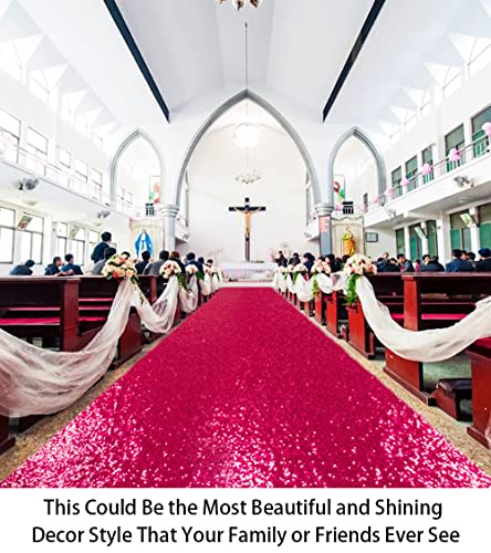 ShiDianYi Sequin Aisles Floor Runner-4FTX15FT Hot Pink Wedding Aisle Runner Fuchsia Aisle Runners for Weddings Outdoor Runner Rug for Party