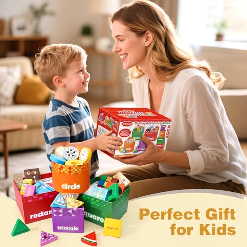Atoylink Montessori Toys Shape Sorter for Toddlers, Wooden Stacking Blocks Nesting Boxes Baby Everyday Objects Shape Sorting Toys Matching Games, Preschool Learning Toys for Boys Girls - Image 7