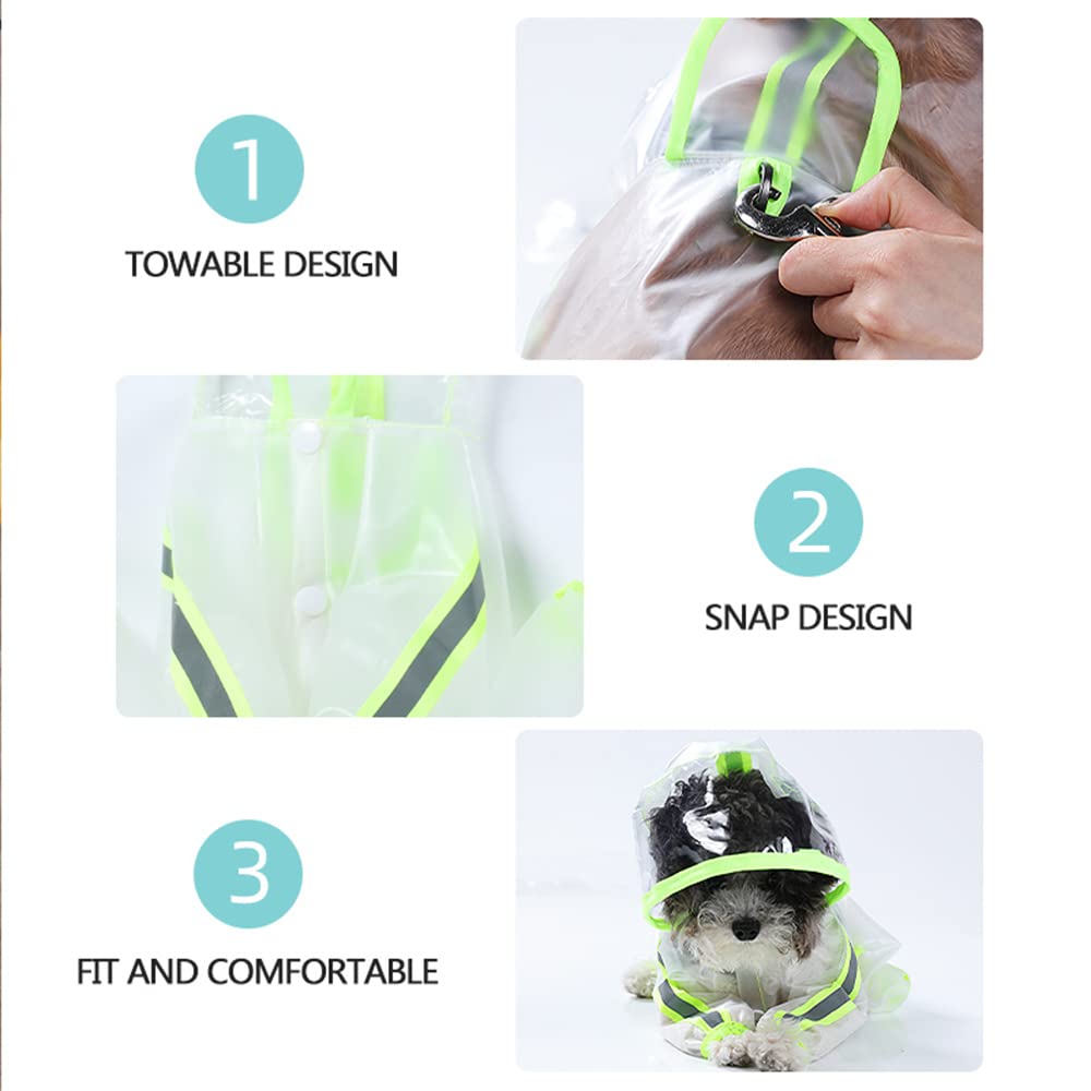 Impermeabile for Cani con Cappuccio a Quattro Zampe, Impermeabile, Riflettente, Trasparente, Fluorescente, for Cani.,Impermeabile per Cani(Green,M)