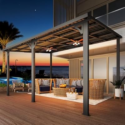 U-MAX 10' x 14' Outdoor Pergola Hardtop Gazebo, 14x10 Wall-Mounted Heavy Duty Lean to Metal Awnings Gazebos on Clearance for Patio, Large Galvanized Steel Pergolas and Gazebo for Outdoor Use