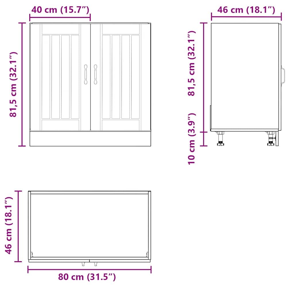 Lucca szafka pod zlewozmywak dąb Sonoma z regulowanymi nóżkami, 80 x 46 x 81,5 cm, miejsce do przechowywania naczyń, garnków, talerzy, szafki kuchenne z drzwiami, do kuchni i jadalni