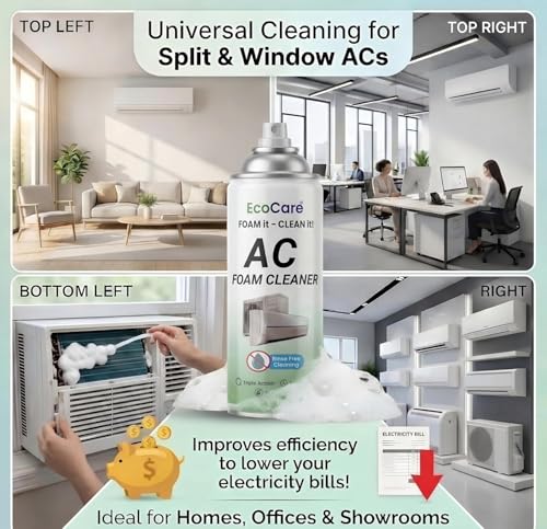 Image of EcoCare Air Conditioner Cleaning Foam Spray For Split AC & Window AC - 500 ml (Pack of 3) | No Rinse Foaming Coil Cleaner For AC Evaporator & Condenser Coil | Removes Dust Mold & Odor
