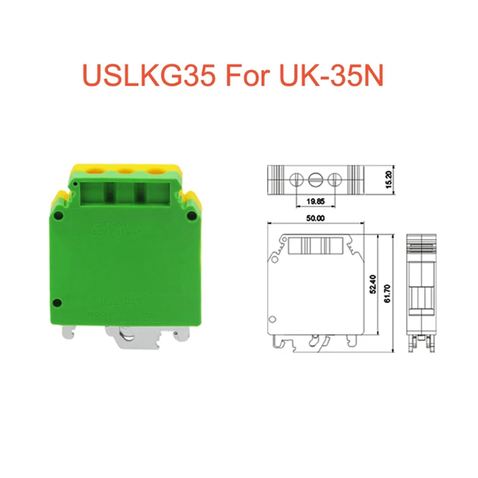 1 Pz USLKG35 Morsettiera di terra Vite su guida DIN UK-35B UK-35N Giallo Verde Connettore di terra 35mm2 (Color : USLKG35 for UK-35N)
