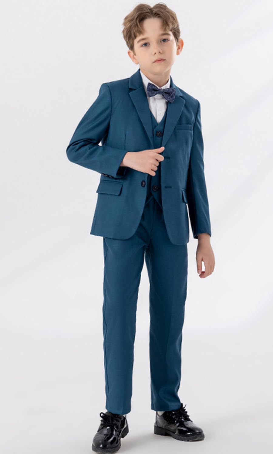 Traje de 3 piezas para niños, traje de portador de anillos de boda, chaleco, blazer y pantalones, traje de esmoquin con solapa de pico con lazo