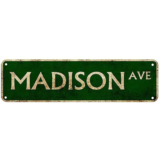 CAYSYX Madison Ave Street Signs Vintage Rustic Retro Gift Wall Decor Novelty Man Cave Metal Aluminum Sign 4x16 inch