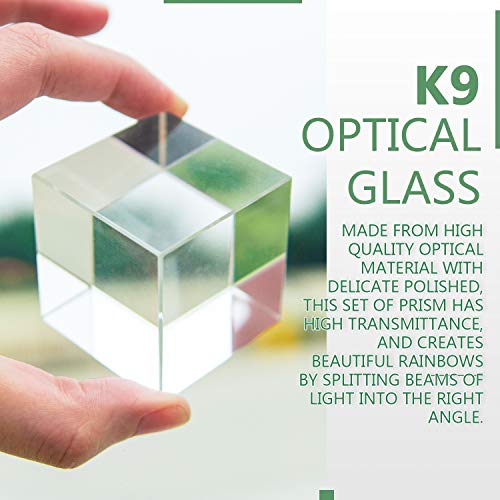Gonioa 4 Pack K9 Optical Crystal Photography Prism Set, Including 50mm Crystal Cube, 50mm Triangular Prism, 50mm Crystal Ball, 60mm Optical Pyramid for Science Physics and Teaching Photo Photography - Thumbnail 2