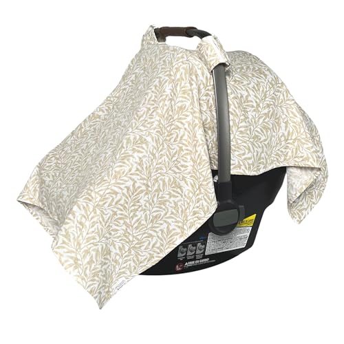 Image of MOZAH Baby Car Seat Cover - Beige Leaves - 100% Organic Muslin - Soft, Breathable and Lightweight, Baby Infant Car Seat Essentials