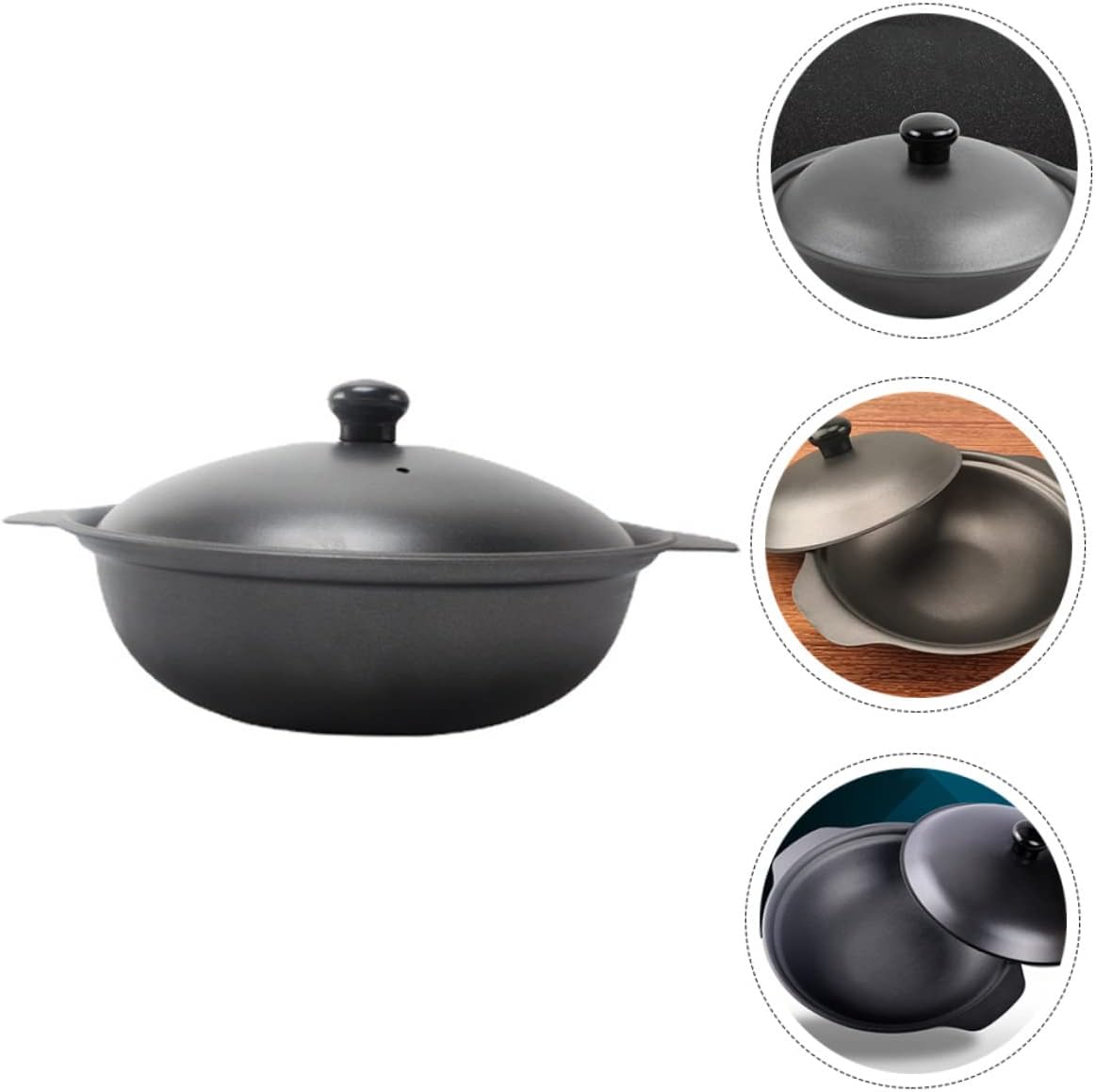 1pc Cast Iron Casserole Yellow Braised Chicken Rice Pot Energy Saving Fast Heating Ergonomic Design for Family Meals and Outdoor Cooking