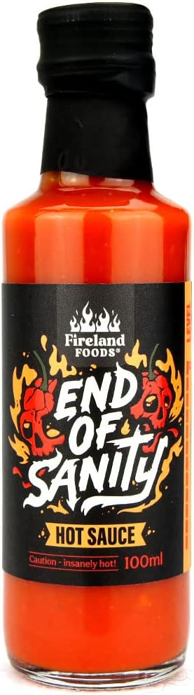 Fireland Foods - End Of Sanity Sauce - Chilli Sauce with Carolina Reaper Chili - Extract Free Hot Sauce - 100ml