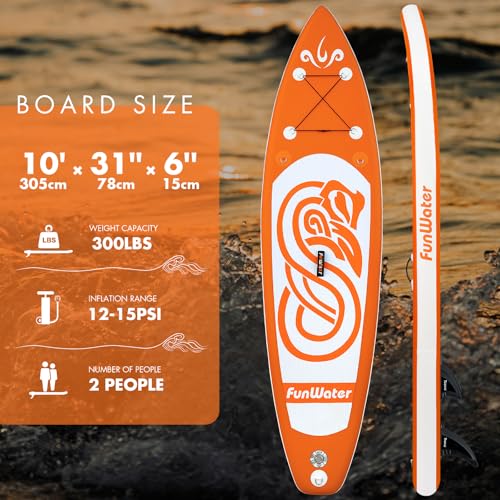 FunWater SUP Inflatable Stand Up Paddle Board 10'x31''x6'' Ultra-Light Inflatable Paddleboard with ISUP Accessories,Fins,Adjustable Paddle, Pump,Backpack, Leash, Waterproof Phone Bag,Kayak Seat