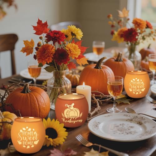 Lanpn Fall Thanksgiving Scented Candles Gift Set, 4 Pack 16oz Fall Aromatherapy Candle, Glass Jar Candles for Woman Man, Autumn Pumpkin Fragrance Table Farmhouse Decoration Tabletop Centerpiece - Image 2