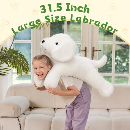 Image of BENINY Giant Dog Lab Stuffed Animal 31.5 Inch, Big Realistic Stuffed White Labrador Dog Plush Toy, Puppy Throw Pillow Gift for Kids