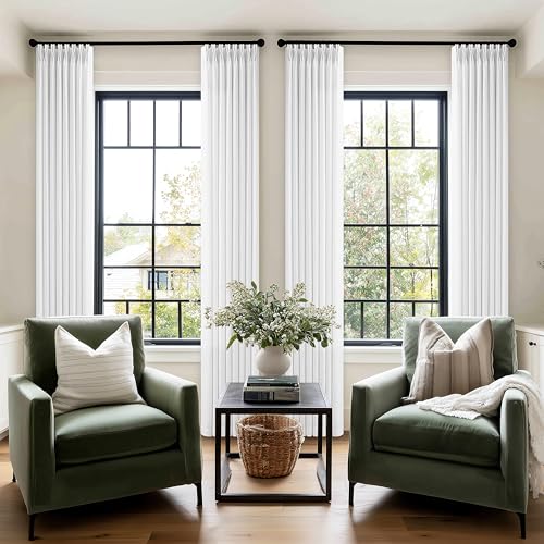 Image of 90 Inch Pinch Pleated Linen Curtains for Living Room 50 Wide 1 Panel White | Bedroom, Memory Training Shaped, Semi Sheer, Pleat Drapes, with Hooks Rings, Light Filtering, Window Curtain, 50x90