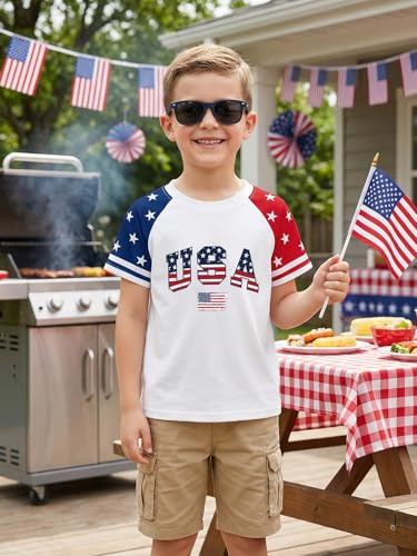 Image of YHHR Boys Girls USA Shirt 250 Anniversary Shirt for Girl 4th of July Shirts Toddler American Flag Patriotic Tee 5-12 Years
