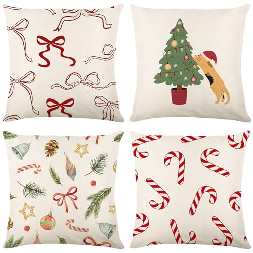 Bseical 4 Stück Kissenbezug Weihnachten, Weihnachtskissenbezug 45x45...