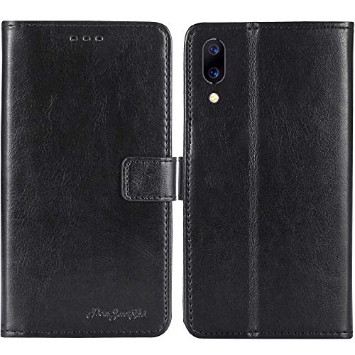 TienJueShi Noir Flip Retro Support à Rabat Cuir Housse Coque pour Logicom Le Pulse 6.08 inch Étui Cas Couverture Protecteur Case Portefeuille Cover