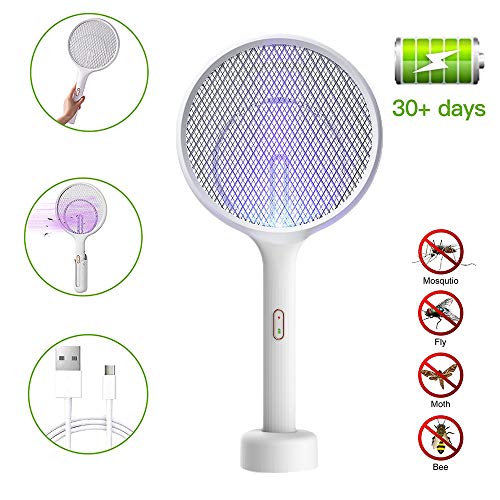 Preisvergleich Produktbild GNHOME Elektrische Fliegenklatsche Fliegenfänger Moskito Zapper, USB wiederaufladbar,Insekten Mörder mit LED-Beleuchtung, Geeignet für Handheld, Ständer, Wandbehang