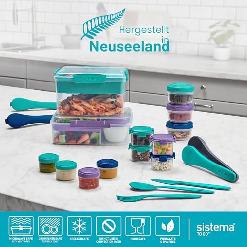 Sistema TO GO Dressingbehälter | Frischhaltedosen/Soßenbehälter mit Deckel | 35 ml | BPA-frei | blaue, grüne, pinke und violette Deckel… – Ansicht 6