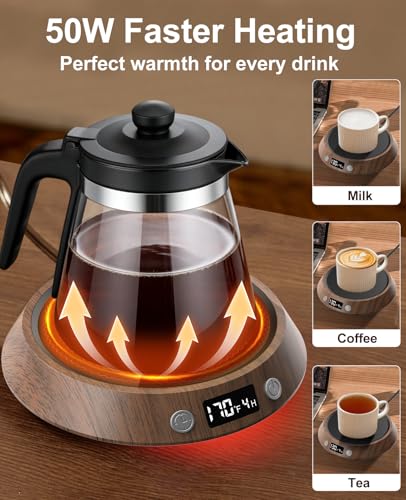 Image of Kepwam Coffee Mug Warmer - 50W Electric Coffee Warmer for Desk 3 Temp Settings & 2-9 Timer Smart Cup Warmer for Desk Candle Warmer Plate with LED Lights Beverage Tea Milk Warmer for Home & Office