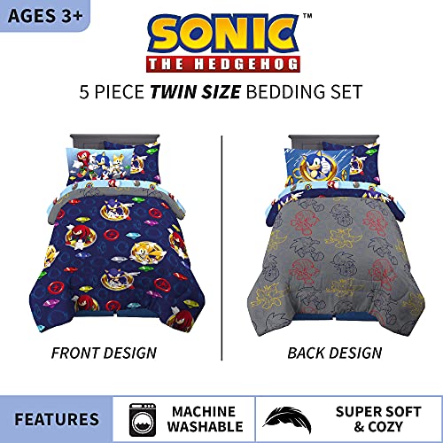 Franco Kids Bedding Super Soft Comforter And Sheet Set With Sham, 5 Piece Twin Size, Sonic The Hedgehog, Anime #TOP2