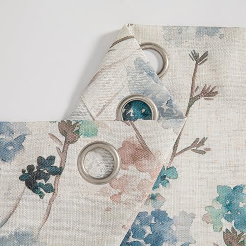 Image of MYSKY HOME Floor to Ceiling Linen Floral Curtains 108 Inch Length 2 Panels Semi Sheer Light Filtering Farmhouse Flower Print Patterned Window Grommet Curtains for Dining Room, 52 inch W Each Panel, Brown