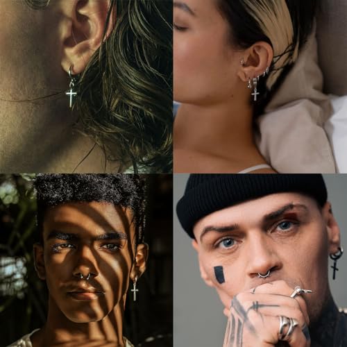 4paire Boucles d'Oreilles Croix en Acier Inoxydable Anneaux à Charnière Boucles d'Oreilles Bijoux pour Hommes et Femmes,Boucles d'oreilles créoles croix Cadeau Bijoux Unisexe,Boucles d Oreilles Créole – vue 5