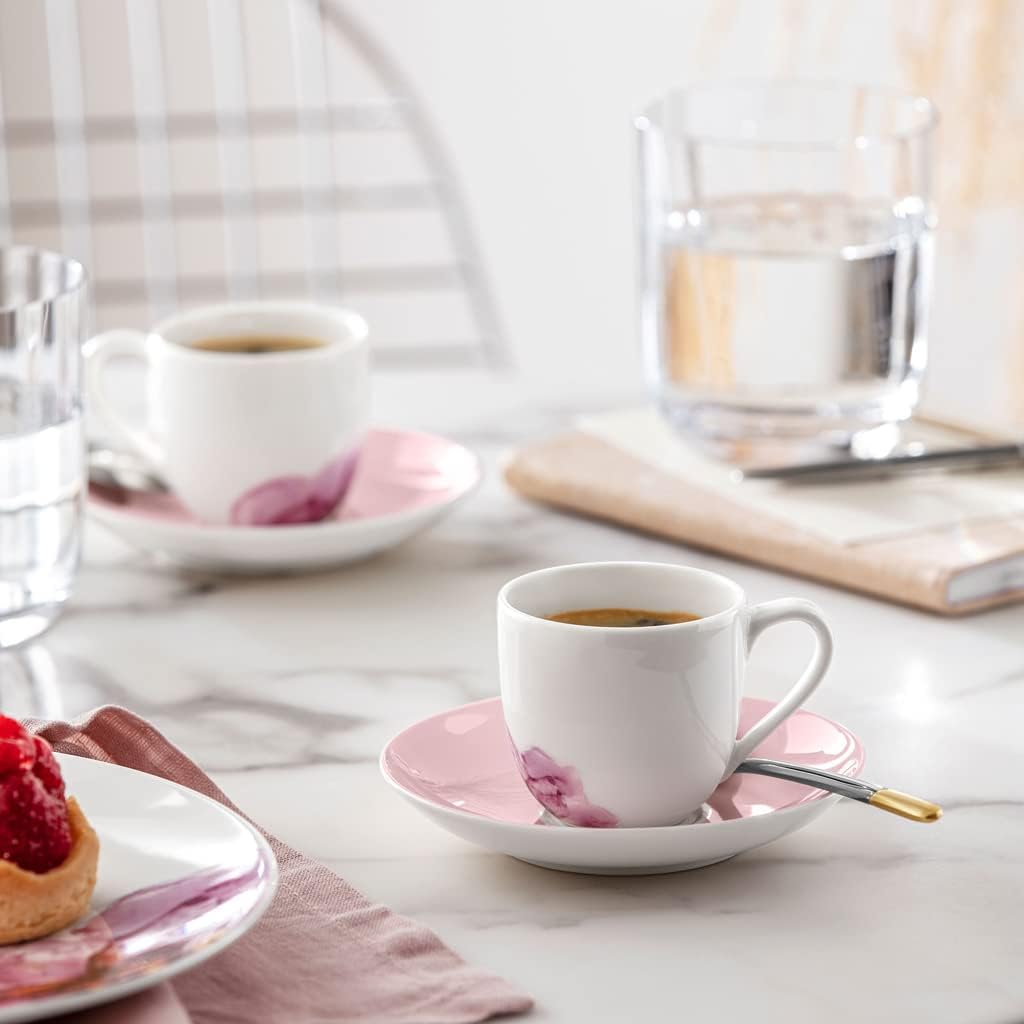 Villeroy & Boch Rose Garden Espresso Cup, 2.25 oz, Premium Porcelain, Made in Germany, White/Pink