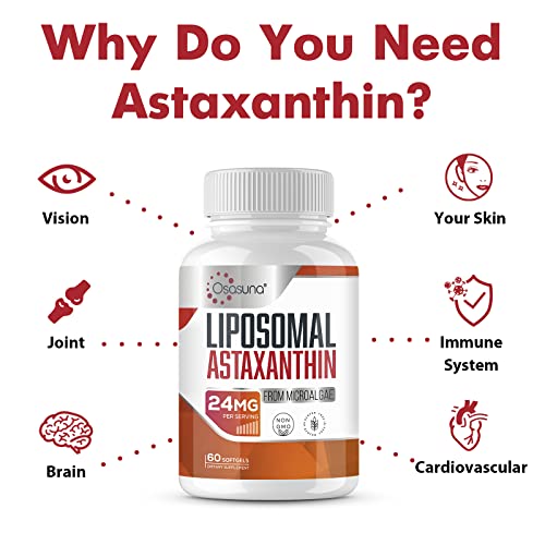 Liposomal Astaxanthin Supplement 24Mg, Maximum Absorption, Antioxidant Stronger Than Vit C, Non-Gmo & Gluten Free - 120 Softgels(4 Months Supply) #TOP4