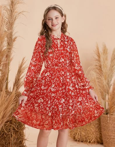 Image of GRACE KARIN Girls Fall Long Sleeve Dress Formal Party Holiday Smocked Waist Midi Dresses 5-12Years