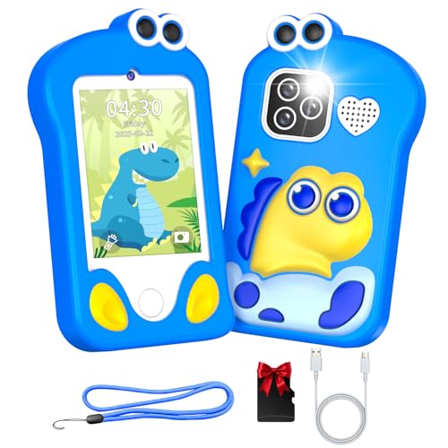 Tosaju Enfants Jouet de Téléphone Mobile avec Double Caméra d'enfants 2,8 Pouces écran Tactile Apprentissage Téléphone Apprentissage Jouet avec Carte SD Garçon Fille âge 3 4 5 6 7 8 Cadea Bleu