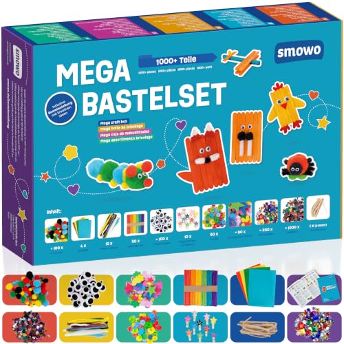 Smowo&reg; Mega Bastelset Starterset - Bastelbox Mix - mit kreativen Bastelideen - Bunte Bastelbedarf Box zum basteln f&uuml;r M&auml;dchen und Jungen