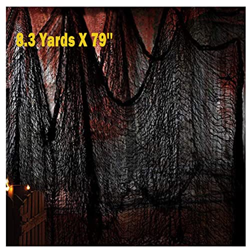 Black Creepy Cloth Halloween Decoration,Gauze Hanging Cloth Ghost Props 300'' X 80'',Super Size Haunted House Backdrop Decor,Scary Spooky Halloween Fabric Decorations for Party Doorways Outdoors