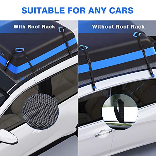 Vetoos 21 Cubic Feet Car Rooftop Cargo Carrier Bag, Soft Roof Top Luggage Bag for All Vechicles SUV with/Without Racks - Waterproof Zip, Anti-Tear 700D PVC, with Storage Bag & Anti-Slip Mat
