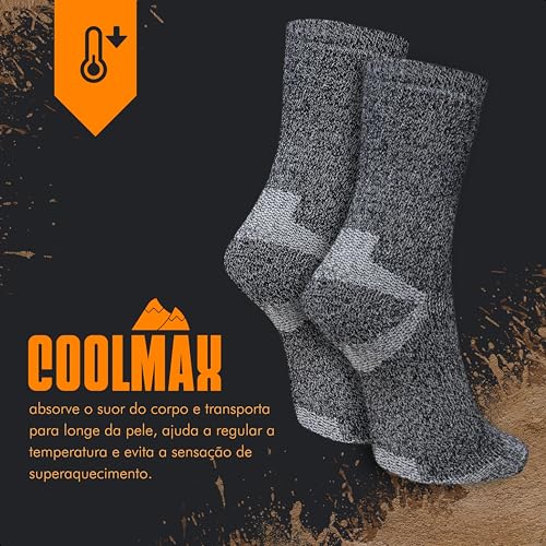 SELENE Kit 3 Pares Meias Trilha Caminhada Atoalhada Trekking Coolmax Bota Coturno, 3 Preta, 39-43