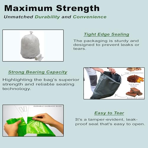 Image of ELLA Grey Garbage Bags 30 x 37 Inches 6 Rolls 60 Bags Extra Large Strong Trash Bags for Waste Disposal in Home Restaurant Office Outdoor Cleaning Bins With Check Duster Cloth Free
