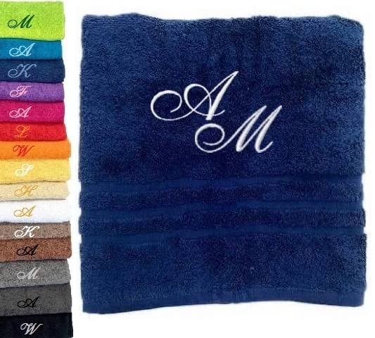 Pet-Jos Monogrammed Towel Personalised Embroidered Cotton Towel Blue 140 x 70 cm