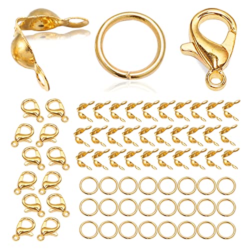 450Pcs Jewelry Making Accessories Set Includes 200Pcs Open Jump Ring Connectors 200Pcs Bead Tips Knot Covers And 50Pcs Lobster Claw Clasps For Bracelet Necklace Diy Jewelry Making Supplies (Gold) #TOP1
