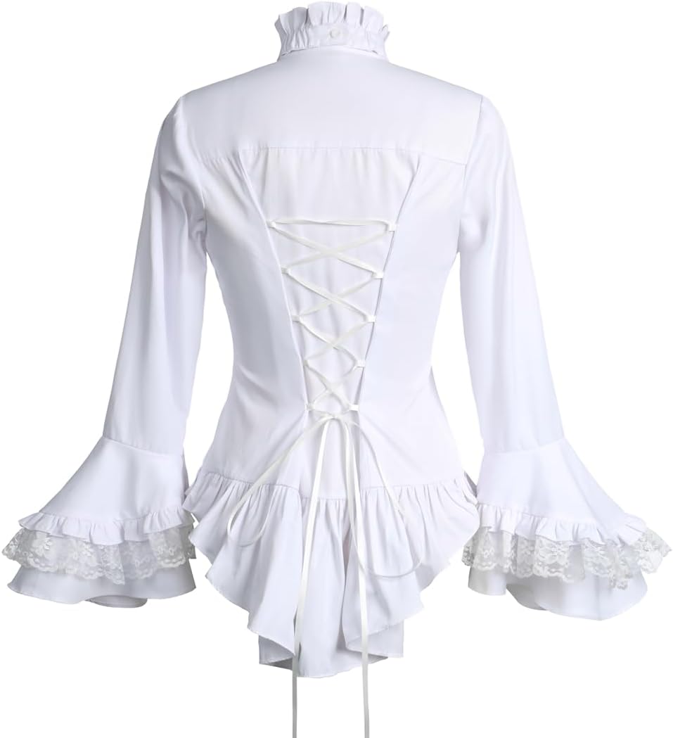 Gothic Victorian Blouse for Women Sweet Lolita Shirt High Low Irregular Ruffles Lotus Hem Medieval Tops - Image 3