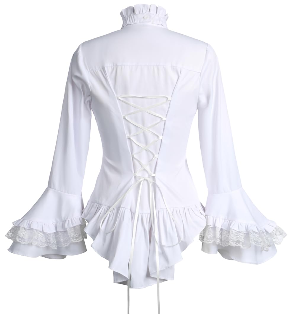 Camicetta gotica vittoriana da donna Sweet Lolita camicia alta bassa irregolare increspature orlo loto top medievale