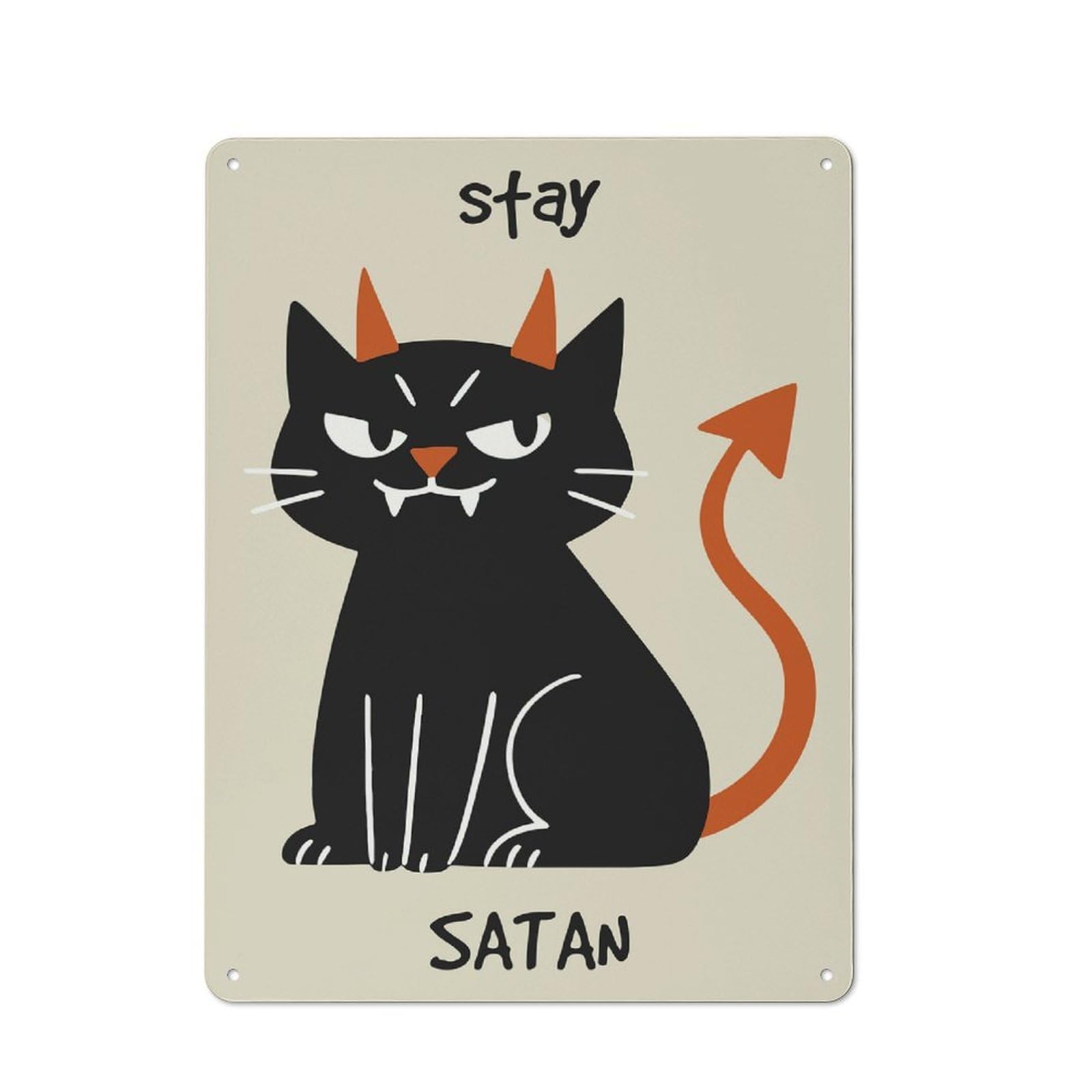 Junmoney Style-13 Tin Wall Plaque 40X30cm With Stay Satan Devil Cat Illustration For Workshop Wall, With Clear Retro Wall Decor Character