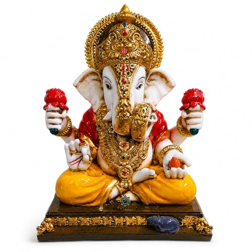 Image of Shrimant Dagdusheth Halwai Ganpati Idol for Home Temple Decor | Marble Dust Lord Ganesha Murti for Pooja Room Office Gift | Multicolor Glossy Finish | 8 Inch