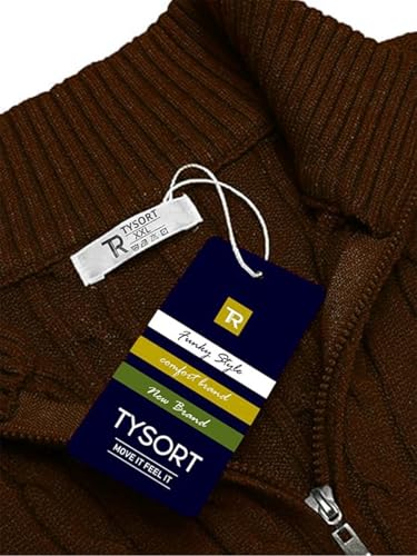 Image of TYSORT Men High Neck Zipper Full Sleeve Cable Knitted Winter Sweater,Cable Knit Sweater for Men