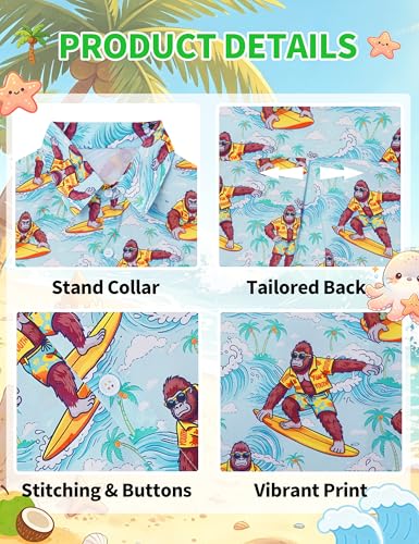 Image of Boys Hawaiian Shirt Kids Button Down Aloha Beach Hawaii Tops 5-14Y | Quick Dry, Breathable, Cooling & Lightweight, For Summer Vacation Holiday, Fourth of July, Youth, Teen, Shark, Dinosaur
