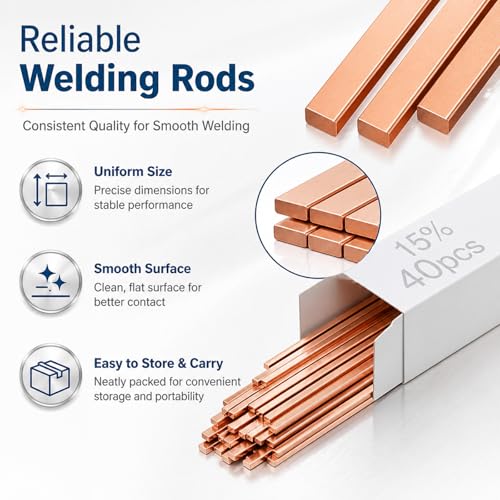 Image of Tandefio 15% Silver Brazing Rods AWS BCuP-5 40 Sticks, Silver Solder Flat Welding Rods 0.050 inchx1 /8 inchx10 inch for Air Conditioning, Refrigerator, Cold Storage & HVAC Units, Phos Copper Brazing Alloys